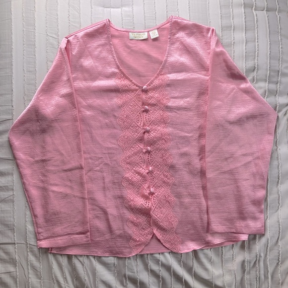 Victoria's Secret Tops - Pink Victoria Secret button down blouse with floral lace. Long sleeve medium.